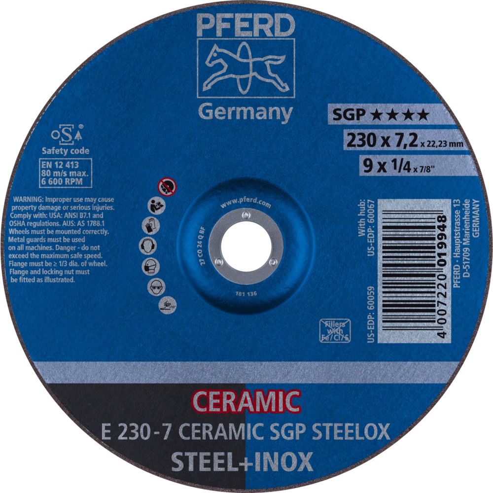 Bild von Schruppscheibe E 230x7,2x22,23 mm CERAMIC Leistungslinie SG STEELOX für Stahl/Edelstahl