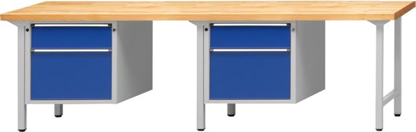 Bild von Kombiwerkbank (Serie V) mit 2 Arbeitsplätzen, mit 4 Schubladen hängend (2x180, 2x360 mm), lichtgrau/enzianblau