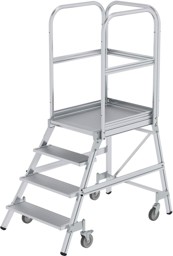 Bild von Aluminium-Podesttreppe, einseitig begehbar, Stufen- und Plattform-Ausführung: Alu, geriffelt