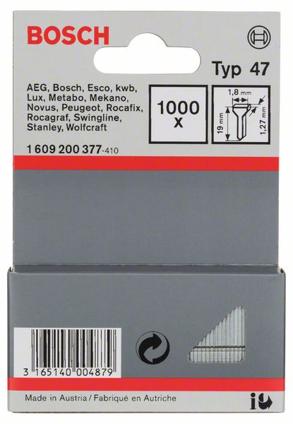Picture of Tackernagel Typ 47, 1,8 x 1,27 x 19 mm, 1000er-Pack