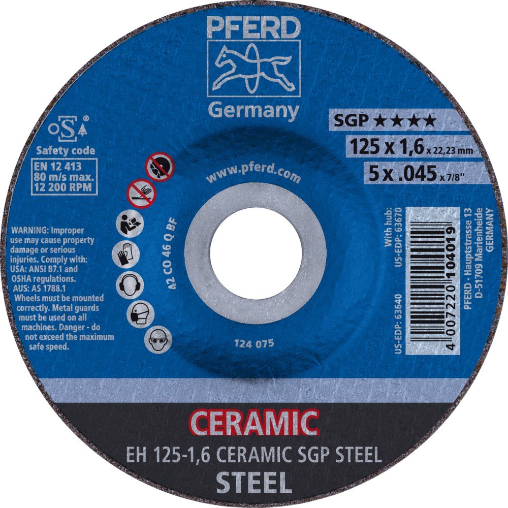 Imagen de Trennscheibe EH 125x1,6x22,23 mm gekröpft CERAMIC Speziallinie SGP STEEL für Stahl
